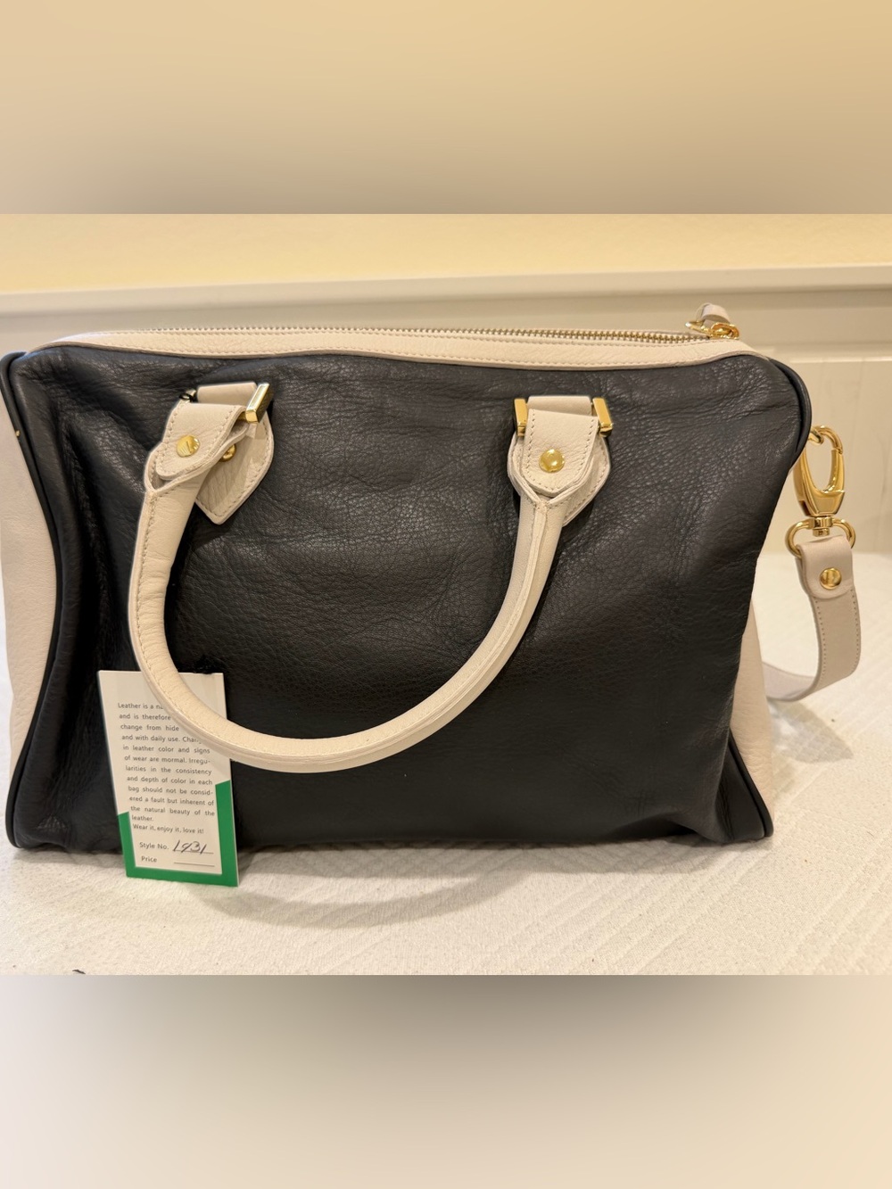 Leather Black and Cream Tote Bag